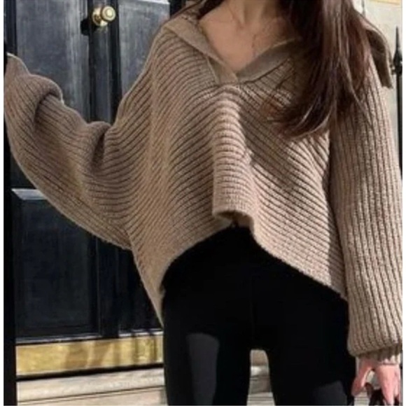 House of Harlow 1960 chunky v neck pull over oversized collar sweater - Picture 2 of 14